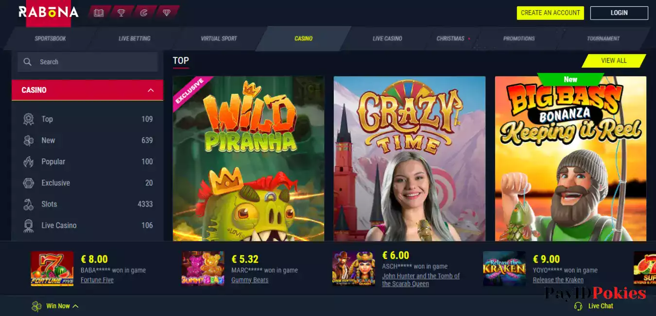 rabona casino games